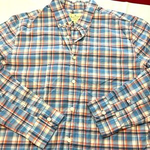 American Eagle blue orange PLAID SHIRT SERIOUSLY soft cotton CLASSIC FIT mens L